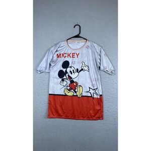 Disney Mickey Mouse‎ Shirt Mens Small Gray Red Graphic Crewneck Allover Tee